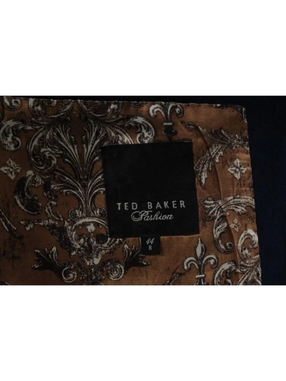 Ted Baker Jacquared Print Blazer Size Large 44 R Navy Blue Viscose Cotton Blend